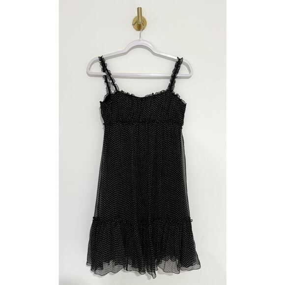 Max Studio Black Polka Dot Cami Babydoll Mini Dress XS 100% silk - Picture 1 of 7